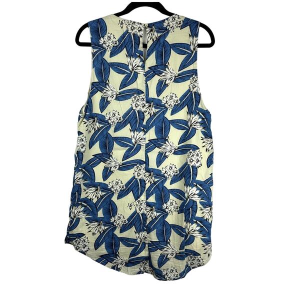 Elodie Size Large Floral Botanical Print Blue Cream Costal Tropical Shift Dress - Picture 2 of 8